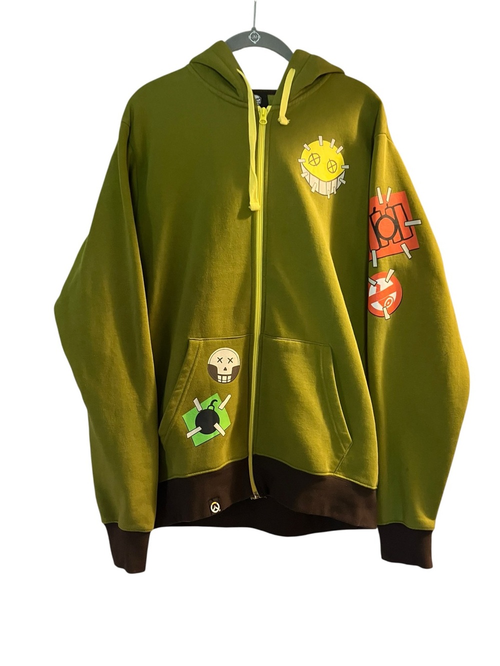 Jinx Overwatch Junkrat Hoodie Men's L Green Blizzard Official Big Logo Full Zip